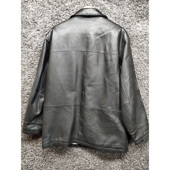 Perry Ellis Portfolio Leather Jacket Men Large Black Quilt Lined Button Front - Picture 6 of 8